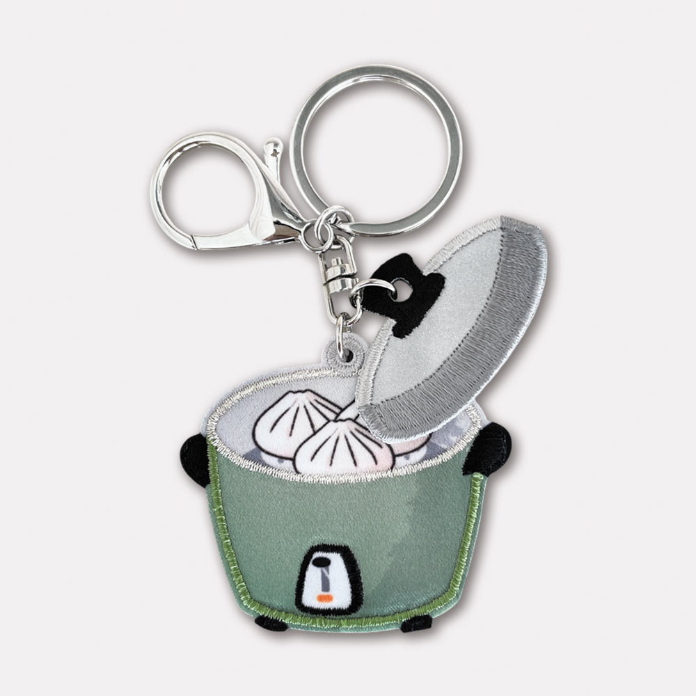 Green rice cooker (meat buns)-embroidered keychain