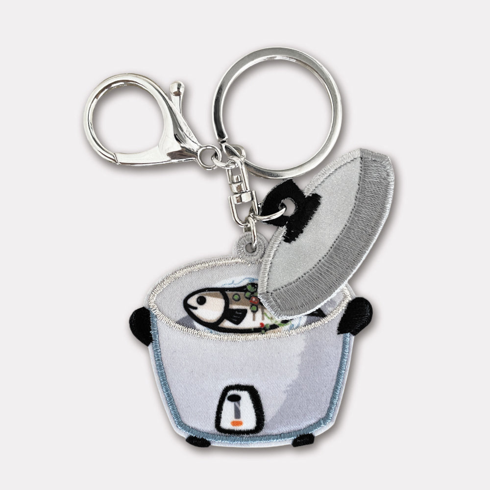 Gray electric rice cooker (cooking fish)-embroidered keychain