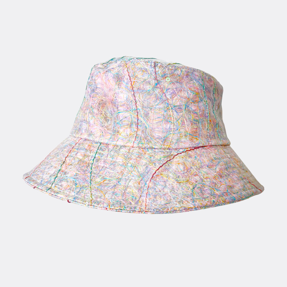 Circular yarn embroidered bucket hat - Flow of love