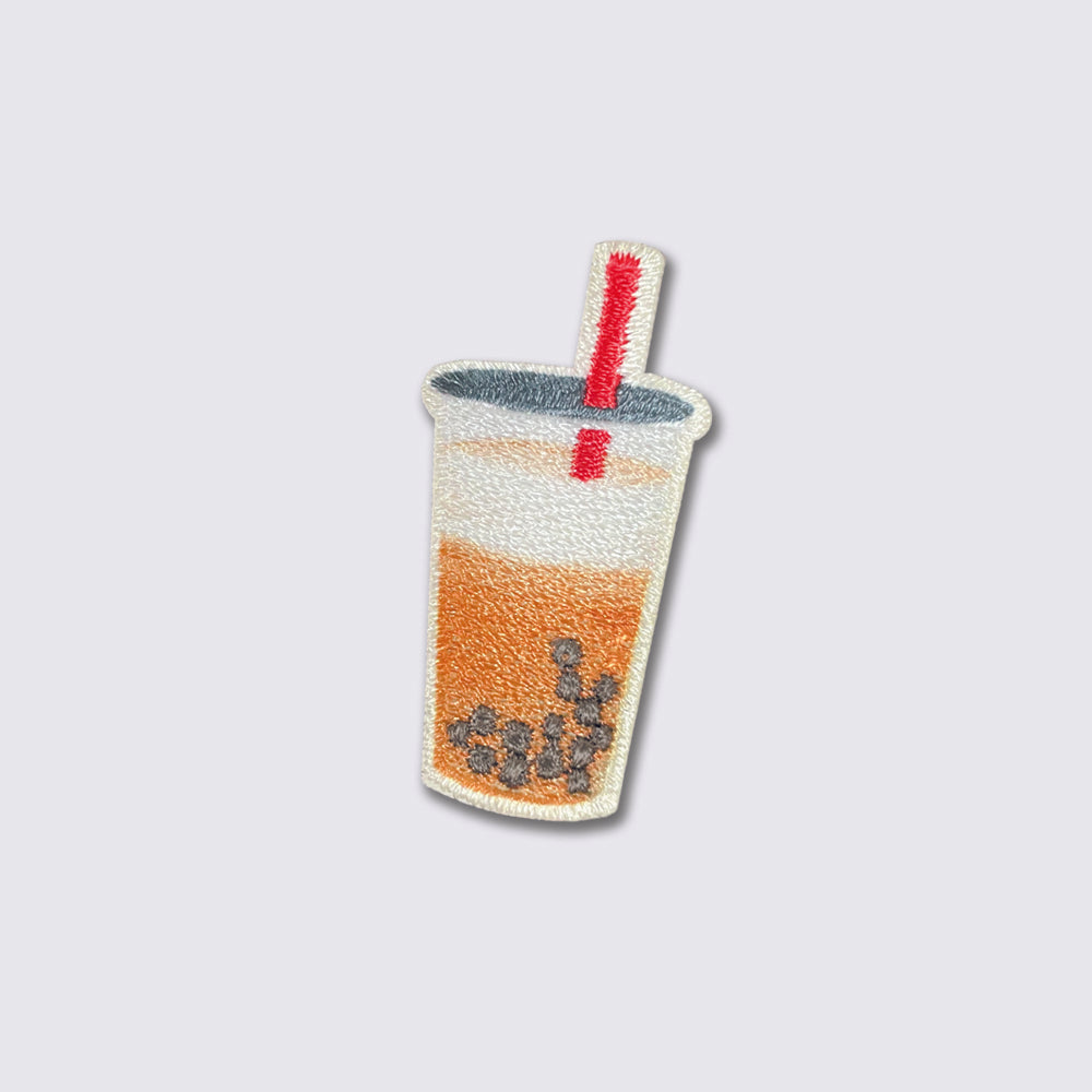 Double-use embroidered cloth patch for bubble tea and eggplant bag