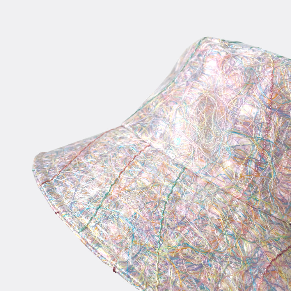 Circular yarn embroidered bucket hat - Flow of love