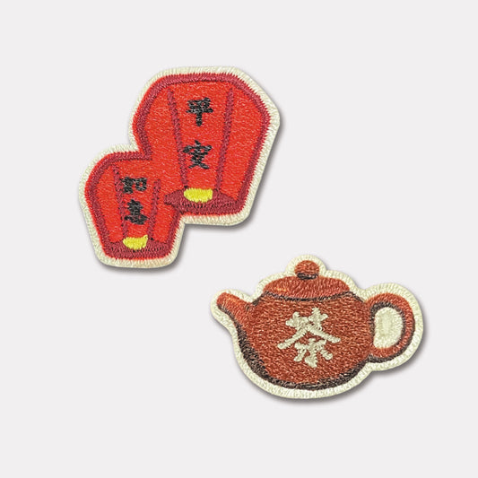 天燈台灣茶雙用刺繡布貼