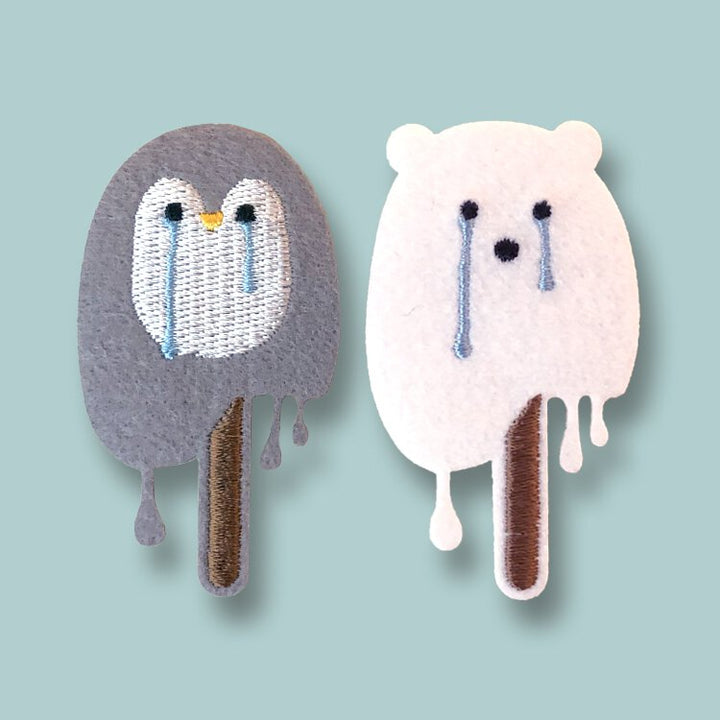 融化的企鵝和北極熊刺繡布貼