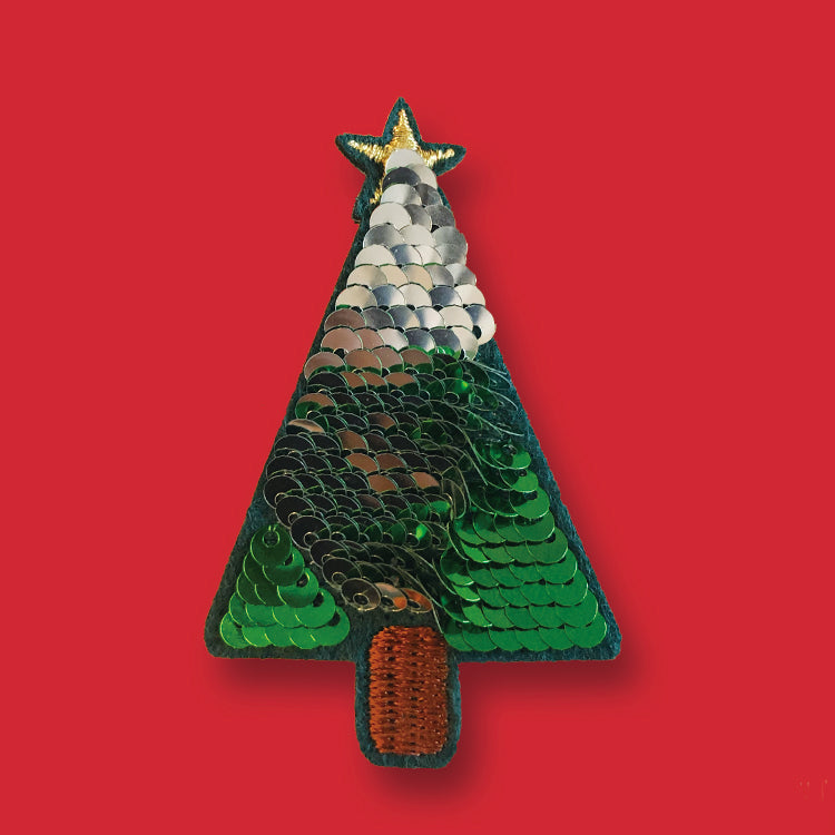 翻面亮片聖誕樹刺繡布貼