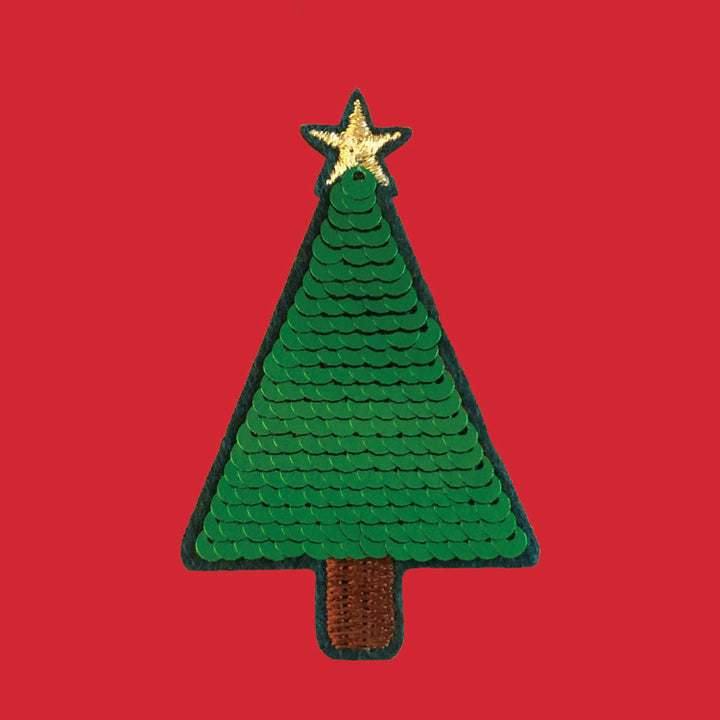 翻面亮片聖誕樹刺繡布貼